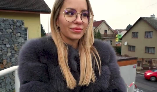 A cute chick fell for a pickup truck and already spread her legs