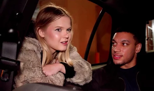 A young courtesan deepthroats a black mans dick in the car