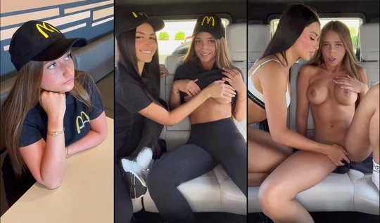 Passionate girlfriends staged lesbian debauchery in the car