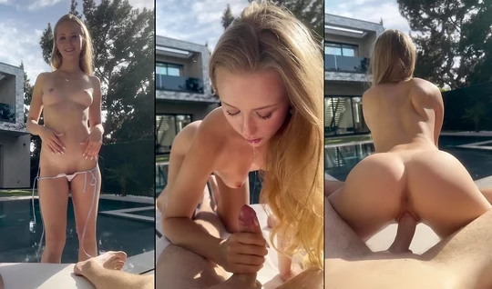 A pretty blonde actively jumps on a hot cock