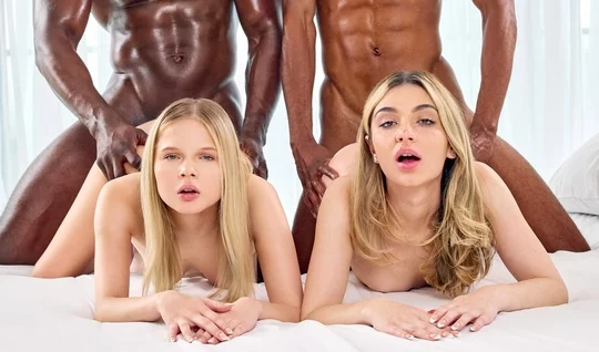 Blondes with blacks have fun in group sex