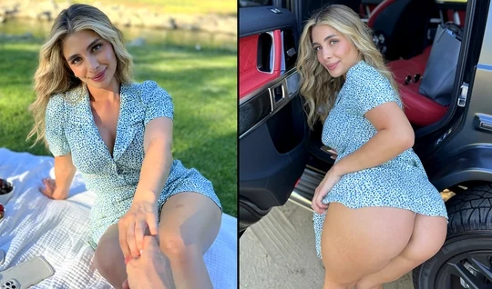 Beauty with big boobs surrendered to the boyfriend after a picnic